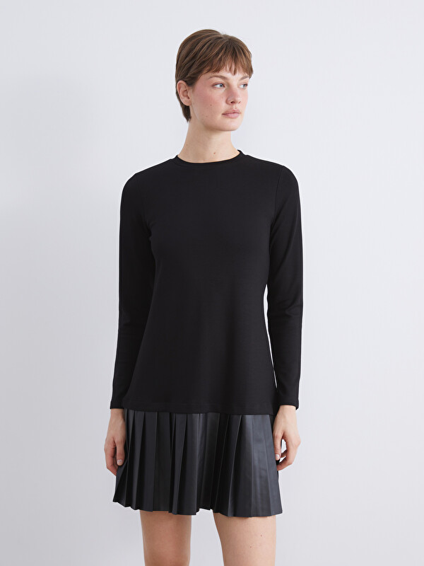 LCW Comfort Bisiklet Yaka Pileli Mini Elbise
