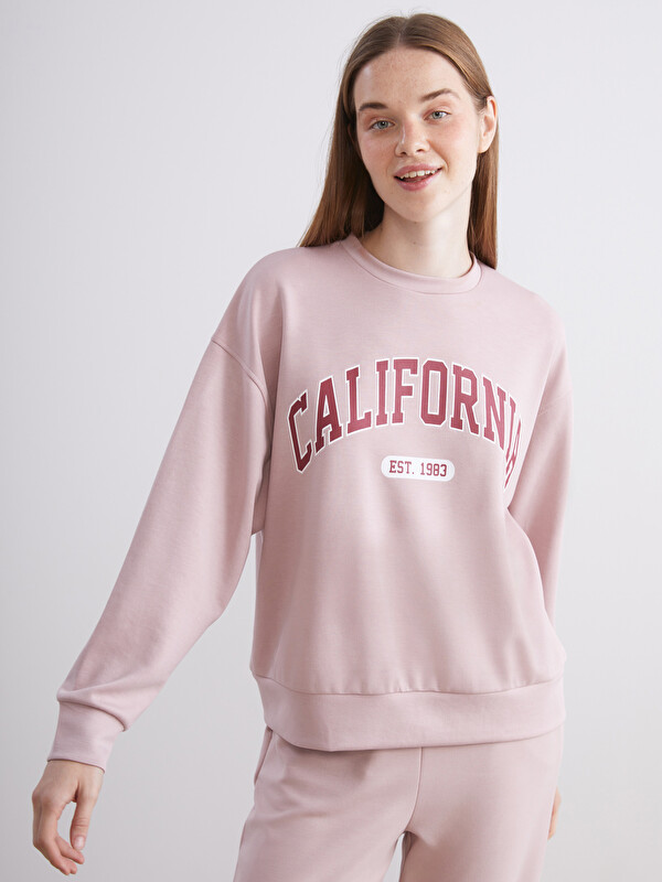 XSIDE Bisiklet Yaka Baskılı Oversize Kadın Sweatshirt