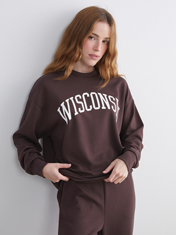 XSIDE Bisiklet Yaka Baskılı Oversize Kadın Sweatshirt