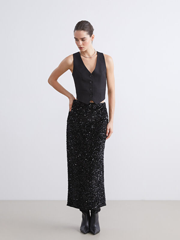 LCW Vision Extra Slim Fit Sequined A-Line Skirt