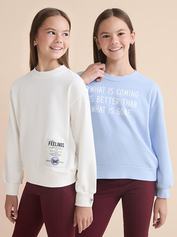 LCW Kids Bisiklet Yaka Kız Çocuk Sweatshirt 2'li