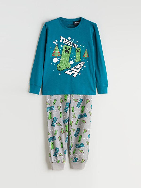 LCW Kids Bisiklet Yaka Minecraft Baskılı Erkek Çocuk Pijama Takımı