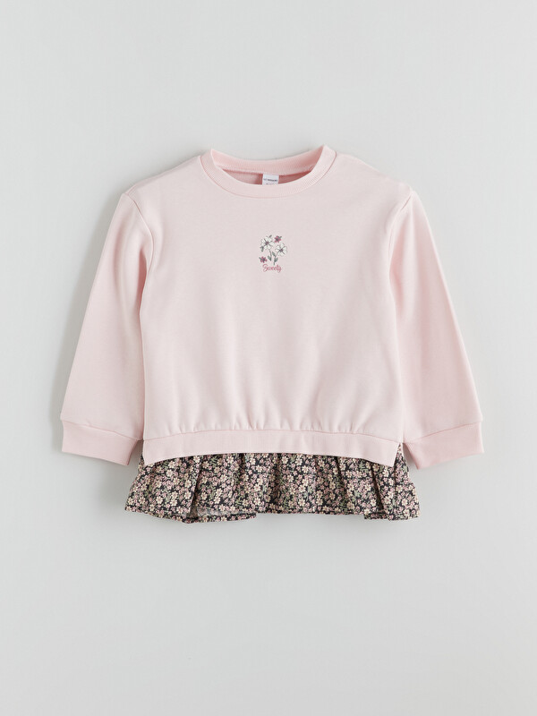 LCW Kids Bisiklet Yaka Çiçekli Kız Çocuk Sweatshirt