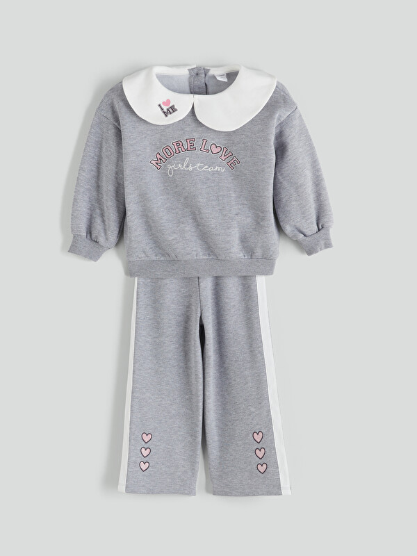 LCW Kids Bebe Yaka Kız Çocuk Sweatshirt ve Eşofman Altı