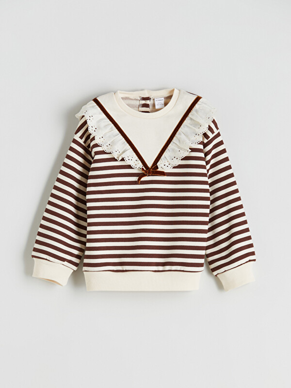 LCW Kids Bebe Yaka Çizgili Kız Çocuk Sweatshirt