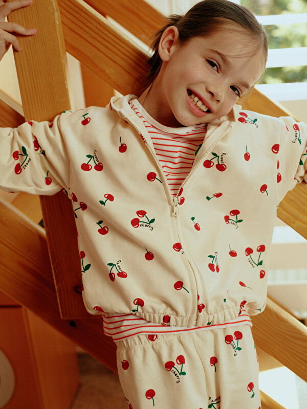 LCW Kids Kiraz Baskılı Kız Çocuk Fermuarlı Sweatshirt