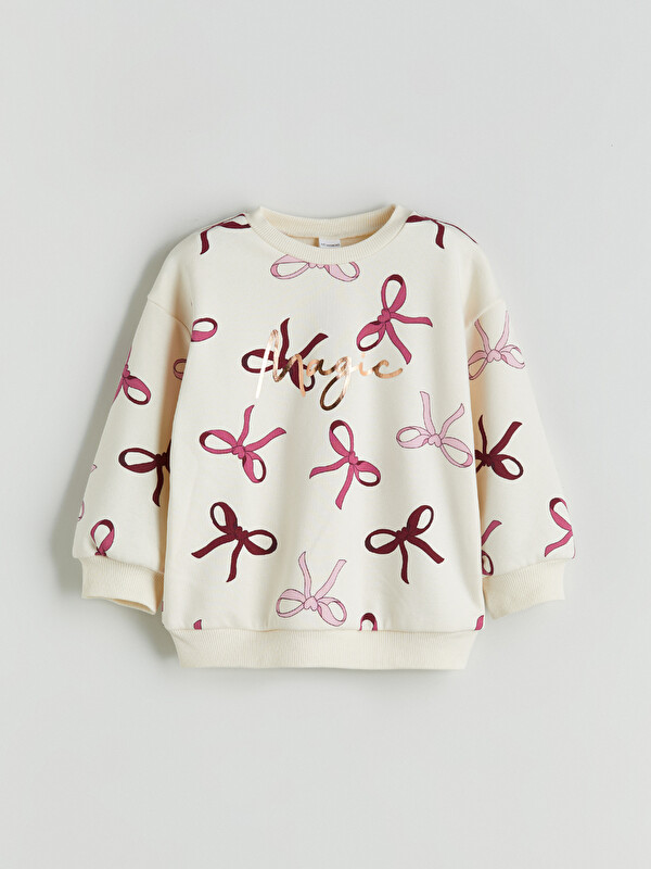 LCW Kids Bisiklet Yaka Baskılı Kız Çocuk Kalın Sweatshirt