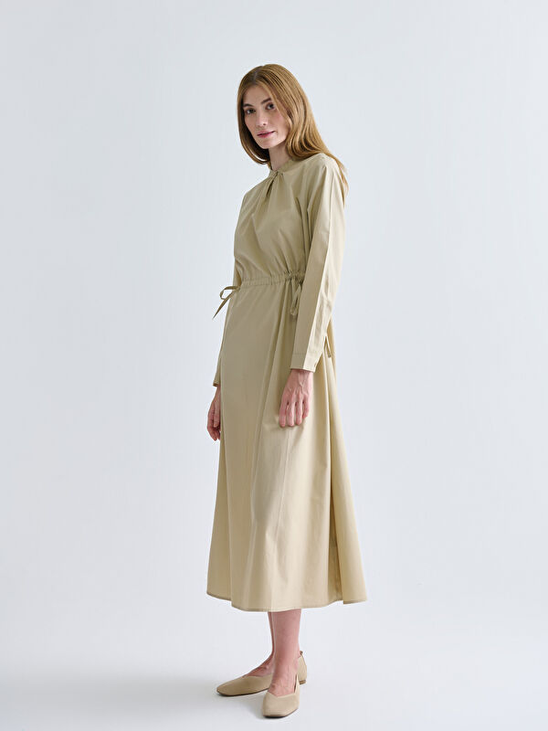 LCWAIKIKI Classic Grandad Collar Ruched Poplin Dress