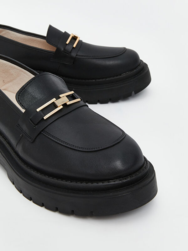 Deri Görünümlü Kadın Loafer Ayakkabı - Görsel 4