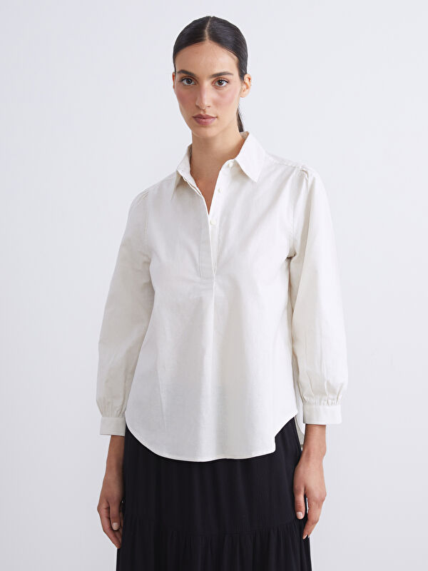 LCWAIKIKI Classic Bluse aus Leinenmischung mit Kragenhals