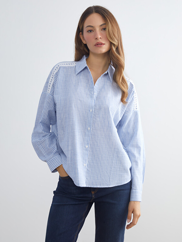LCWAIKIKI Classic Çizgili Oversize Kadın Gömlek