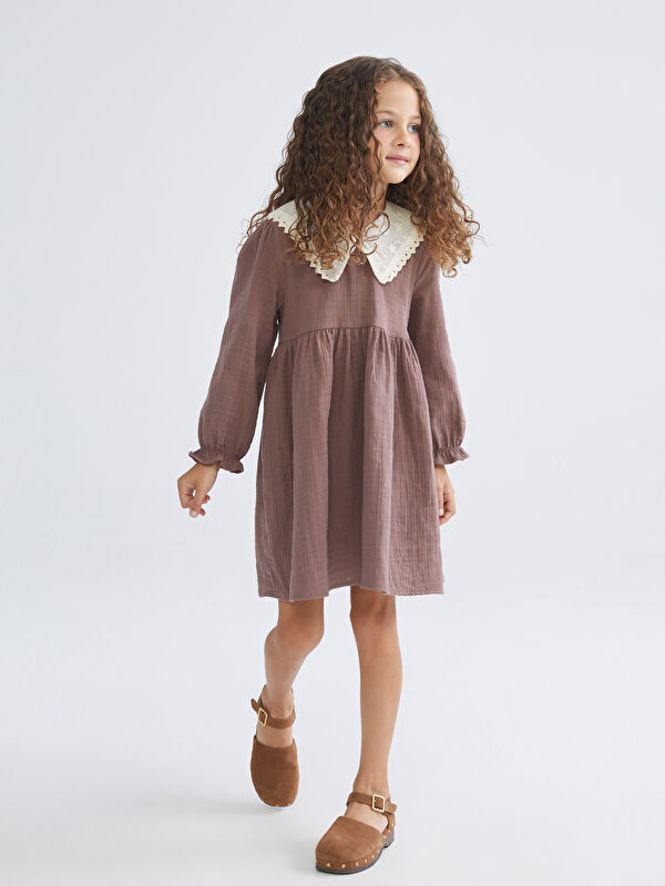 LCW Kids Peter Pan Collar Girl’S Muslin Dress