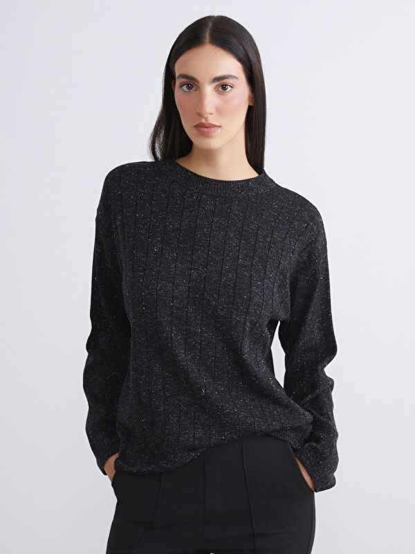 LCWAIKIKI Classic Rundhalsausschnitt Schimmernder Strickpullover für Damen