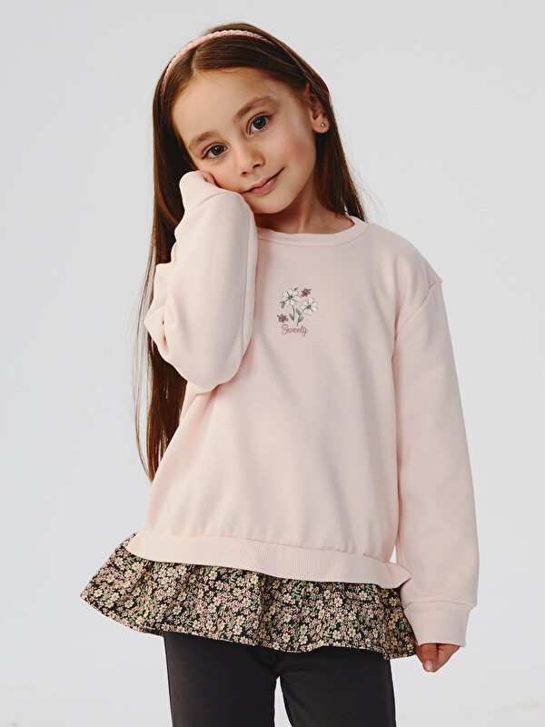 LCW Kids Çiçek Nakışlı Kız Çocuk Sweatshirt ve Pantolon 2'li