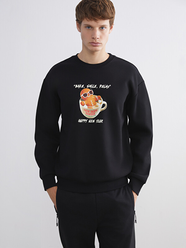 XSIDE Bisiklet Yaka Yılbaşı Temalı Erkek Sweatshirt