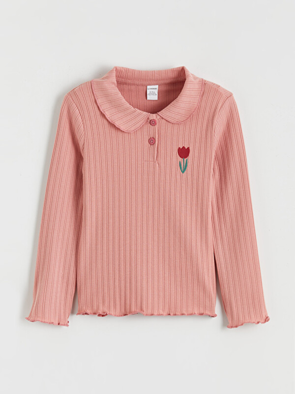 LCW Kids Bebe Yaka Çiçekli Kız Çocuk Tişört
