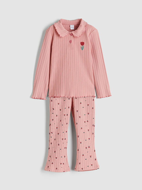 LCW Kids Polo Yaka Çiçekli Kız Çocuk Tişört ve Tayt