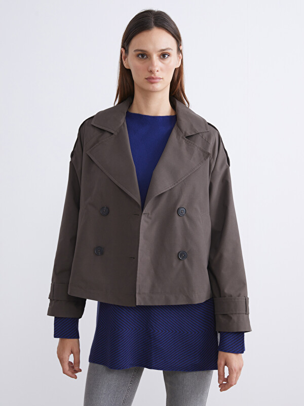 LCW Vision Kruvaze Yaka Oversize Kadın Trençkot