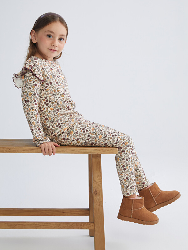 LCW Kids Beli Lastikli Çiçekli Kız Çocuk Tayt