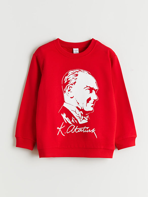 LCW Kids Bisiklet Yaka Atatürk Baskılı Erkek Çocuk Sweatshirt