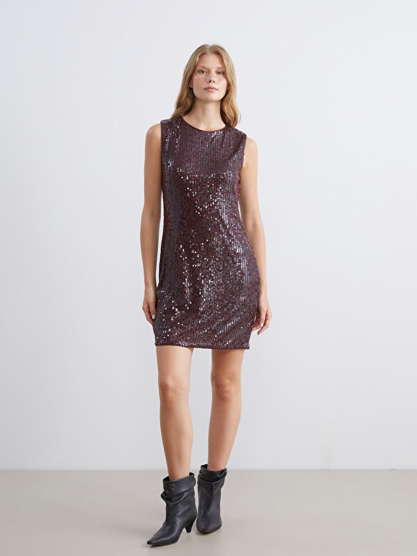 LCW Vision Rundhalsausschnitt Pailletten Mini Kleid