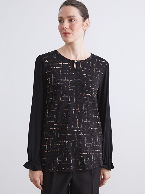 LCW Grace Crew Neck Patterned Blouse