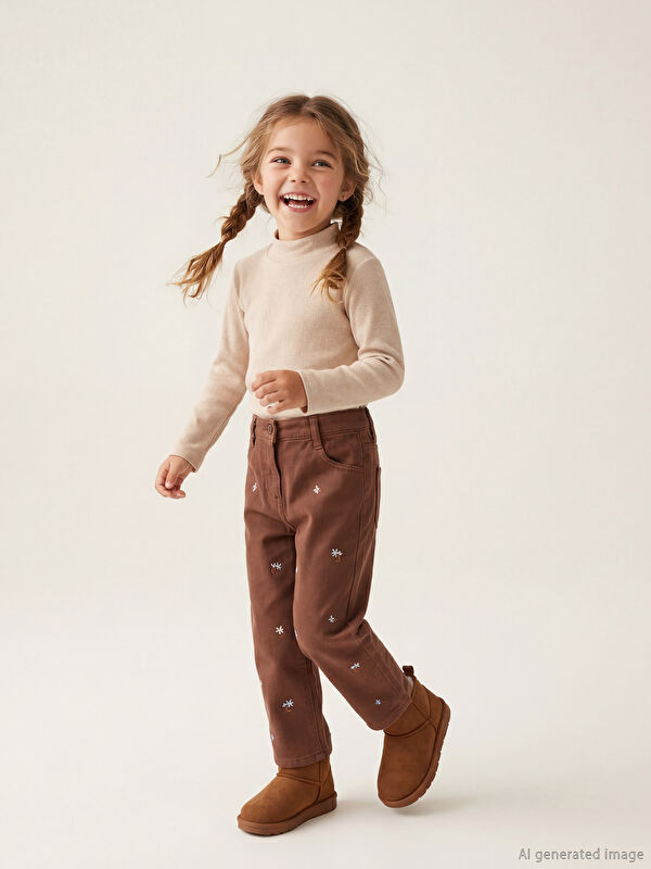 LCW Kids Beli Lastikli Çiçekli Kız Çocuk Pantolon