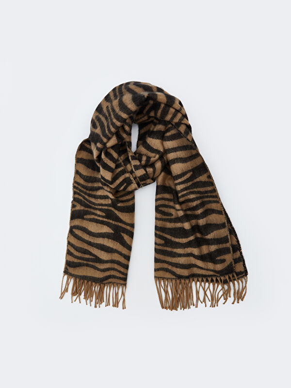 LCW ACCESSORIES Zebra Desenli Püsküllü Kadın Atkı
