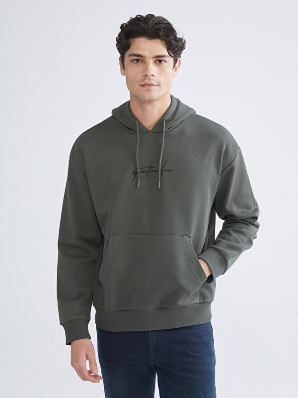XSIDE Haki Baskılı Kapüşonlu Erkek Sweatshirt - W5IL92Z8-S4A | LCW
