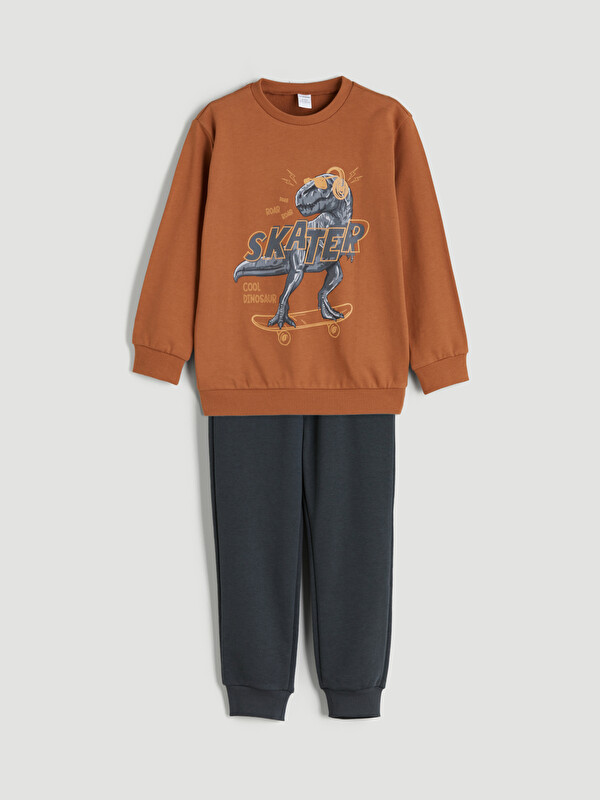 LCW Kids Dinozor Baskılı Erkek Çocuk Sweatshirt ve Eşofman Alt