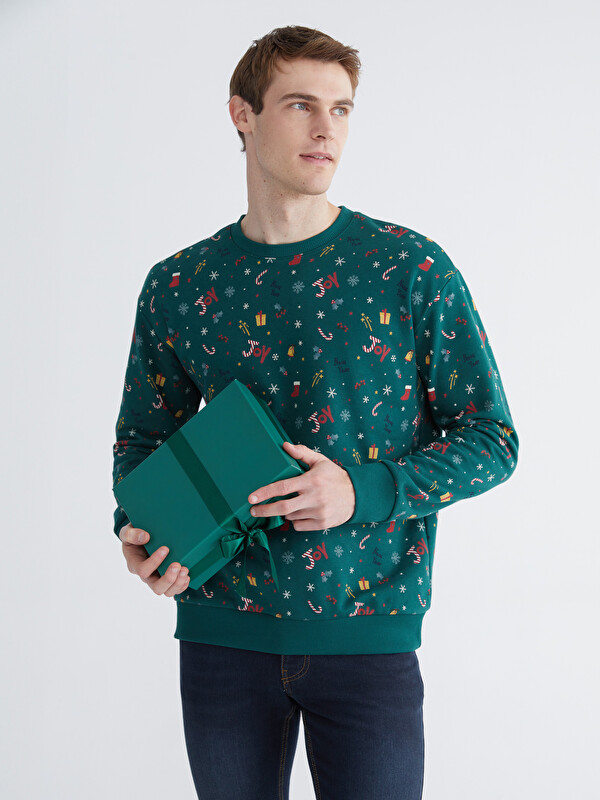 XSIDE Bisiklet Yaka Yılbaşı Temalı Erkek Sweatshirt