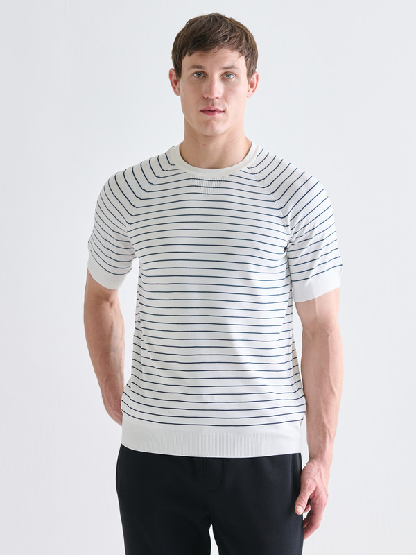 LCWAIKIKI Classic Crew Neck Short Sleeve Striped Men's Knitwear Sweater