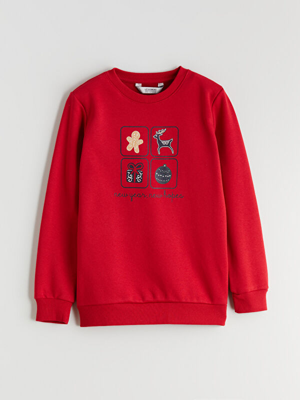 LCW Kids Bisiklet Yaka Yılbaşı Temalı Erkek Çocuk Sweatshirt