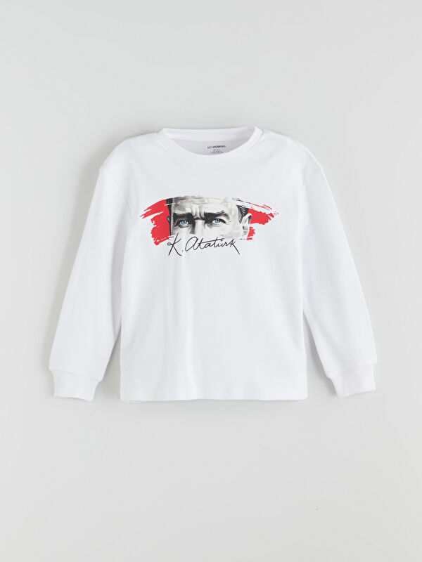 Alwaysせんよう LCW Kids Beyaz Bisiklet Yaka Baskılı Uzun Kollu Erkek Çocuk Tişört