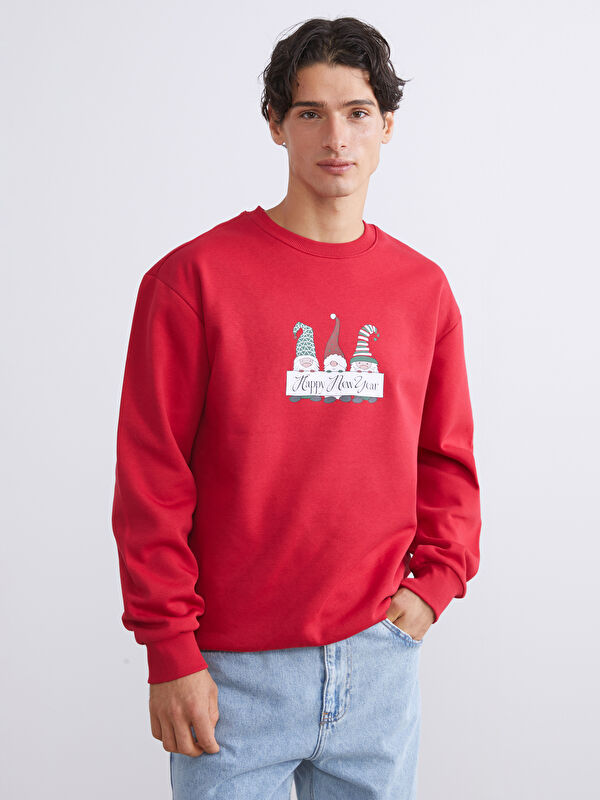 XSIDE Crew Neck Long Sleeve New Year Themed Men's Sweatshirt