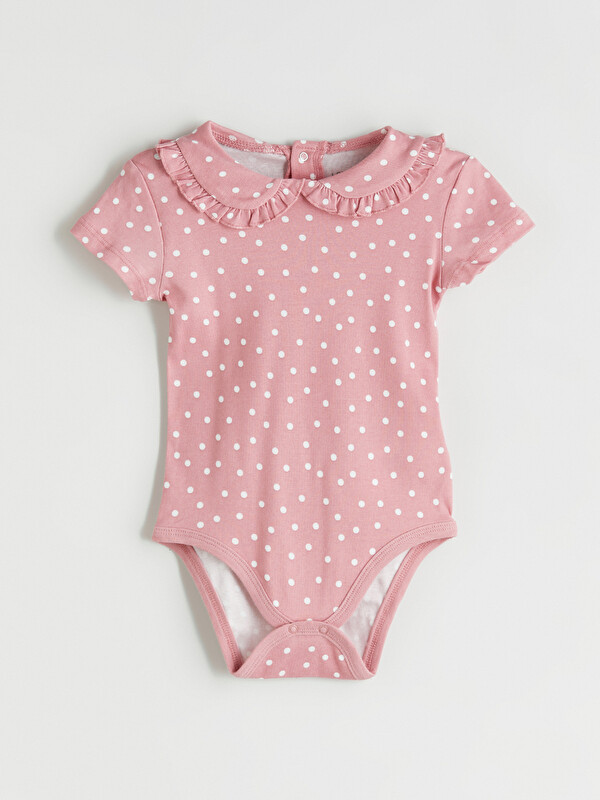LCW baby Bebe Yaka Puantiyeli Kız Bebek Çıtçıtlı Body