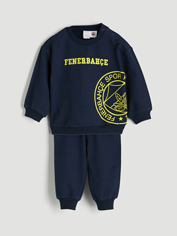 LCW baby Bisiklet Yaka Fenerbahçe Baskılı Erkek Bebek Sweatshirt ve Eşofman Alt 2'li