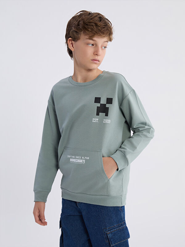 LCW Kids Bisiklet Yaka Minecraft Baskılı Erkek Çocuk Sweatshirt