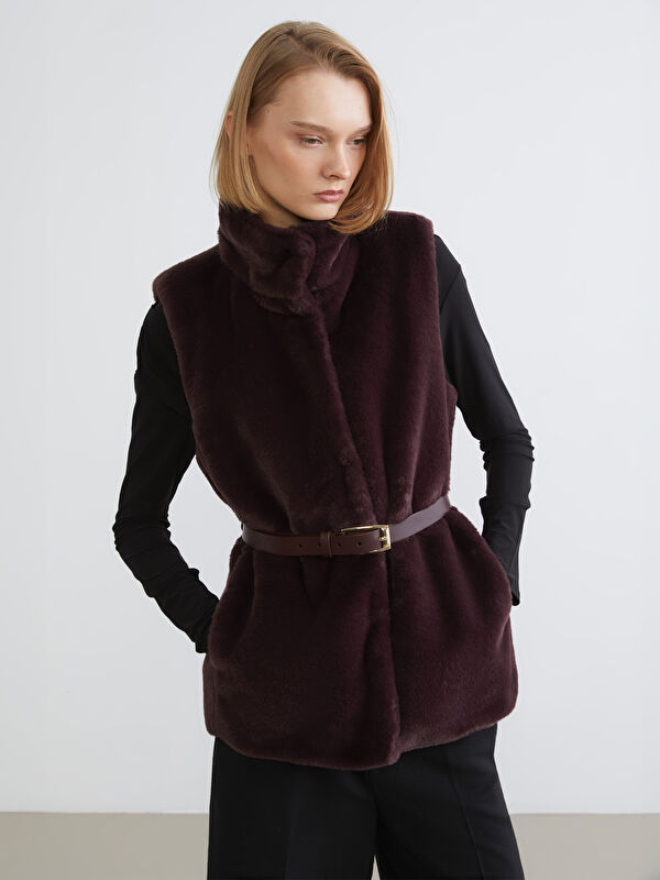 LCW Vision Stehkragen Gürtel Kunstfellweste für Damen