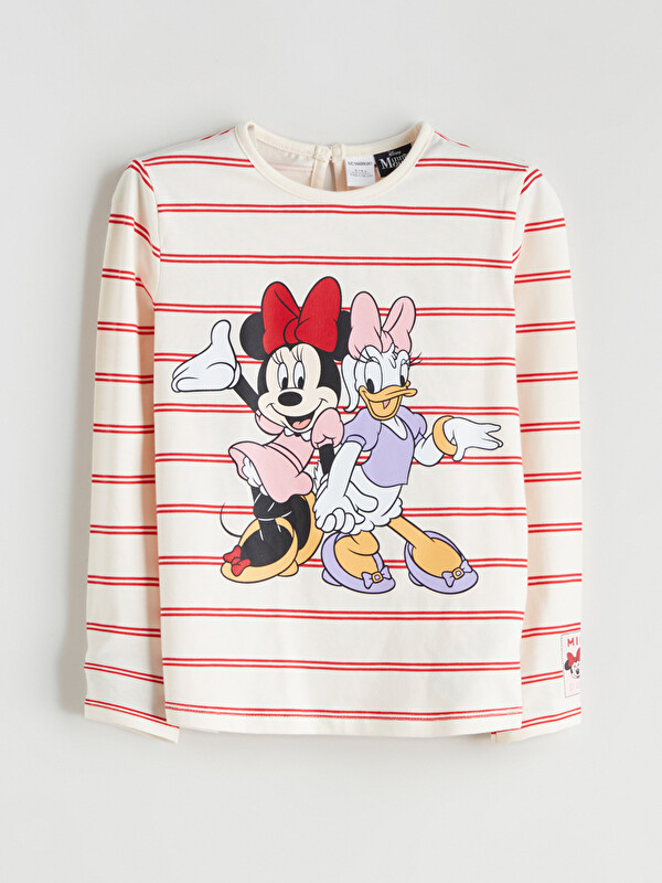 LCW Kids Bisiklet Yaka Minnie Mouse Baskılı Uzun Kollu Kız Çocuk Tişört