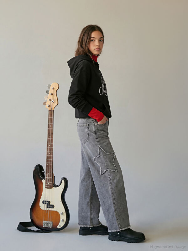 LCW Kids Baggy Fit Kız Çocuk Jean Pantolon