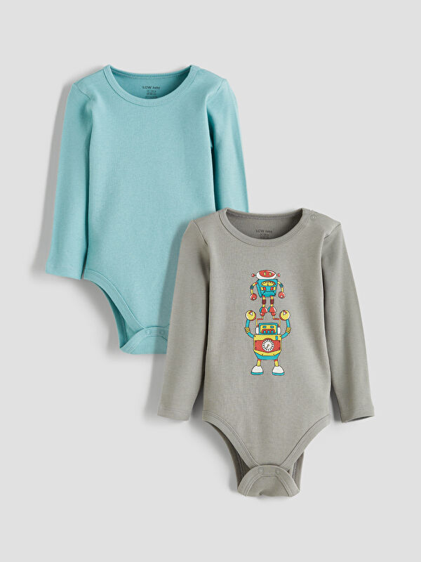 LCW ECO Bisiklet Yaka Uzun Kollu Erkek Bebek Çıtçıtlı Body 2'li Takım