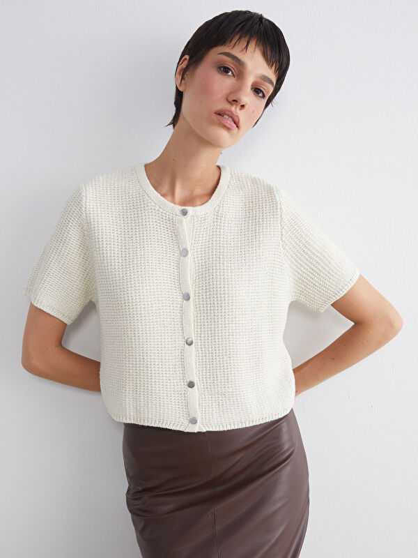 LCW ECO Crew Neck Hole-Knitted Women's Knitwear Cardigan