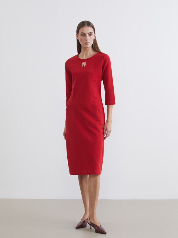 LCW Grace Crew Neck Dress with Metal Applique Detail