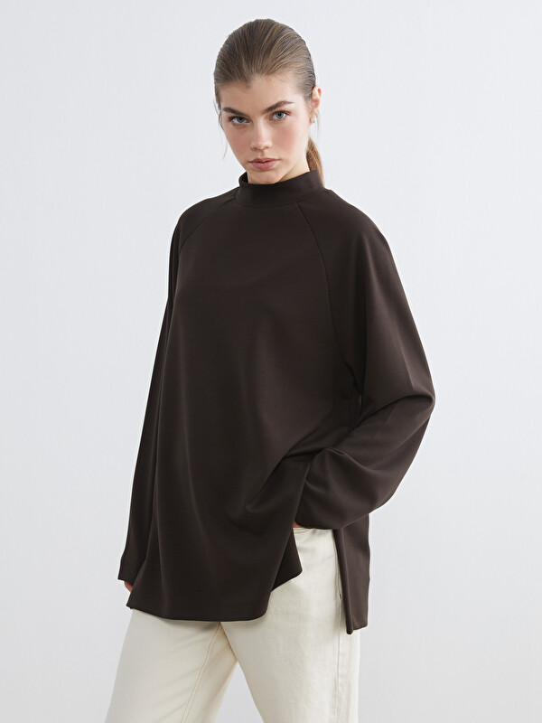 LCW Modest Dik Yaka Oversize Kadın Sweatshirt Tunik