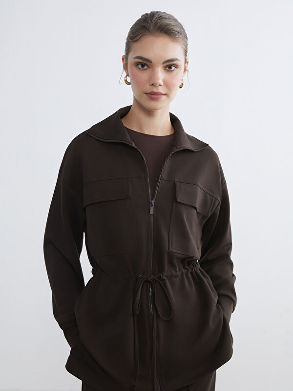 LCW Modest Dik Yaka Oversize Kadın Fermuarlı Sweatshirt