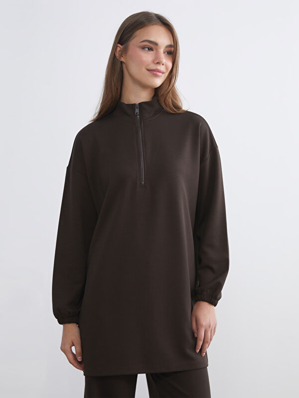 LCW Modest Dik Yaka Oversize Kadın Sweatshirt Tunik