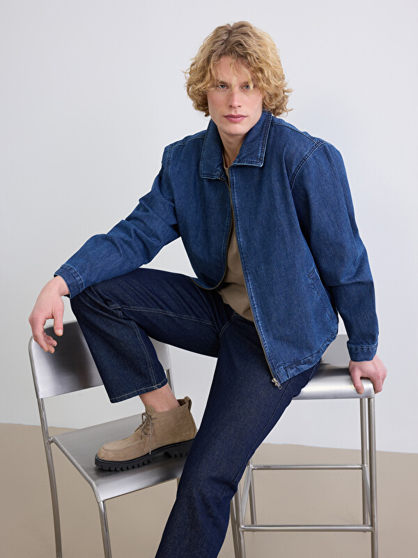 XSIDE Loose Fit Gömlek Yaka Erkek Jean Ceket