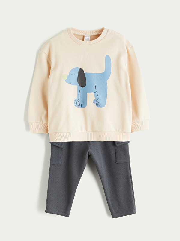 LCW baby Bisiklet Yaka Erkek Bebek Sweatshirt ve Pantolon 2'li