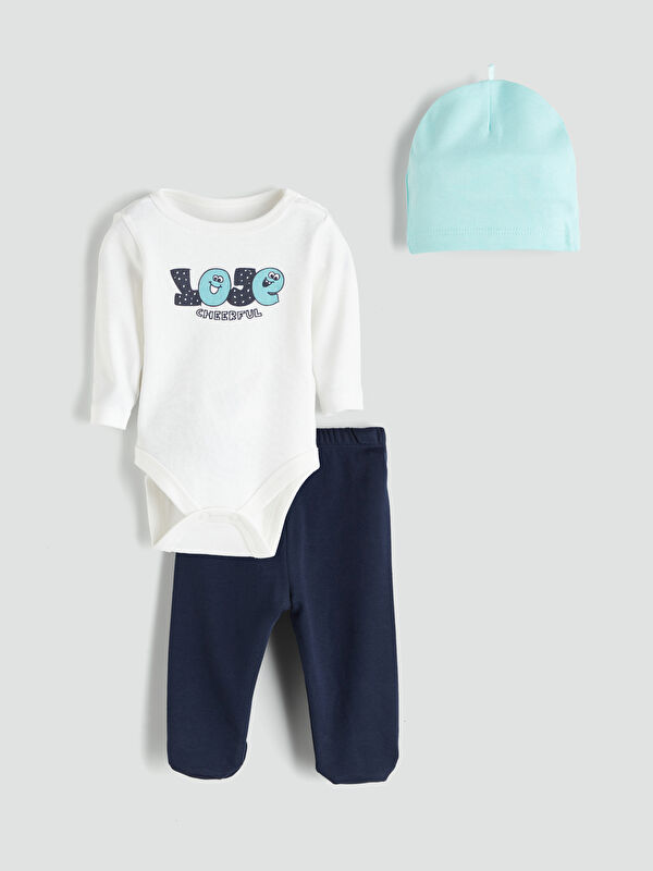 LCW ECO Erkek Bebek Çıtçıtlı Body ve Pantolon Bere 3'lü